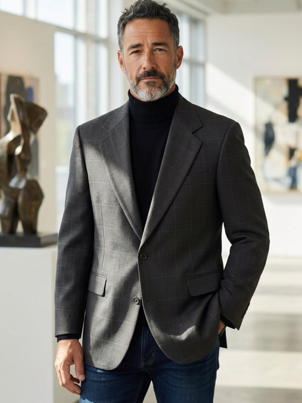 Haggar Dark Charcoal Windowpane Sport Coat